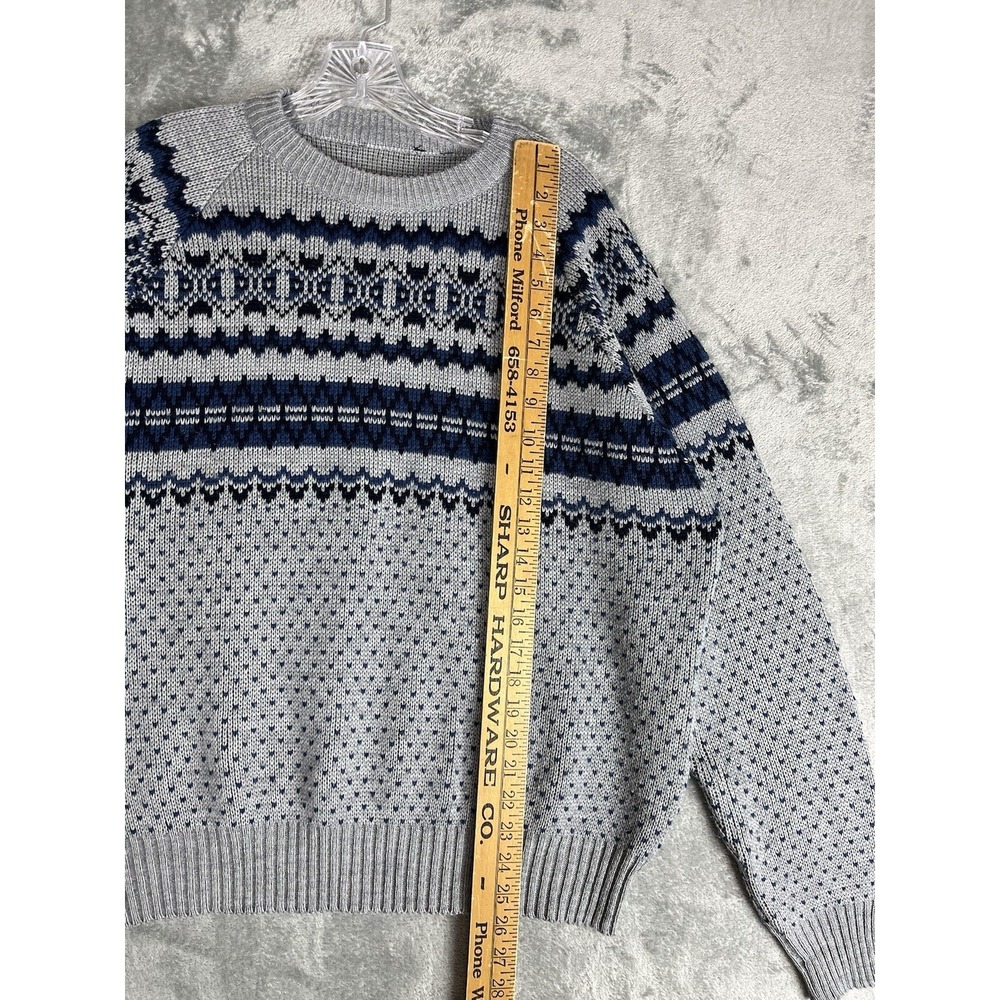 Vintage 80s 90s Crew Neck Grandpa Sweater Mens XL Gray Grunge Retro Academia - Picture 10 of 12